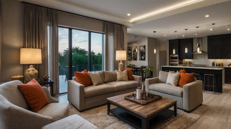 Luxury living room interior with sofa, table and coffee table