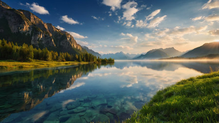 Panoramic view of the lake braies in south tyrol, italyの写真素材