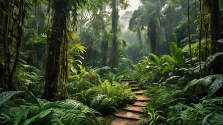 Hiking trail in the rainforest of Costa Rica, Central Americaの写真素材