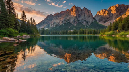 Beautiful lake in the mountains.の写真素材