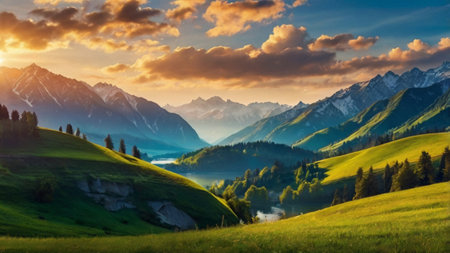 Beautiful summer landscape in the mountains. Composition of nature.の写真素材