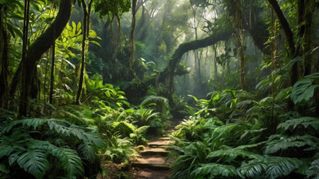 Hiking trail in the rainforest of Costa Rica, Central America