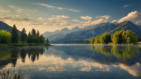panoramic view of alpine lake in Bavaria, Germanyの写真素材