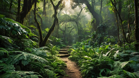 Pathway in the jungle at Doi Inthanon National Park, Thailandの写真素材