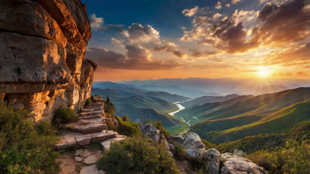 Panoramic view of the mountains at sunset. Crimea, Ukraine