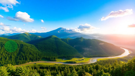 Mountain landscape in the morning. Carpathians, Ukraine, Europe.の写真素材