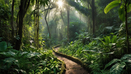 Pathway in the rainforest of Costa Rica, Central America.の写真素材