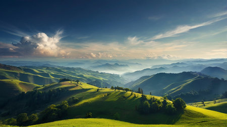 beautiful morning landscape in Tuscany, Italy. panoramaの写真素材