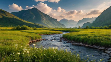 Beautiful summer landscape with a mountain river in the Altai mountainsの写真素材