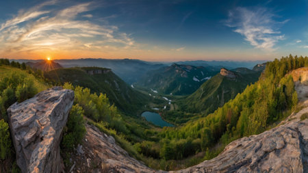 Panoramic view of the mountain lake at sunset. Russia, Siberia, Altai mountains.
