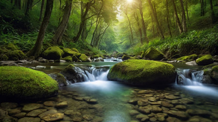 Beautiful waterfall in the forest. Soft focus, long exposure.
