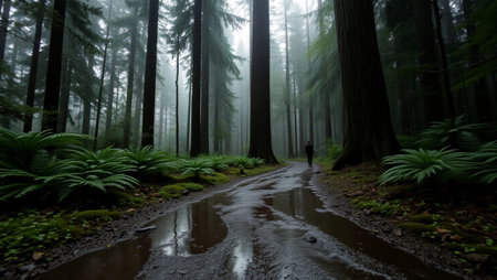 Rainy day in the Redwood Forest, California, USA.の写真素材