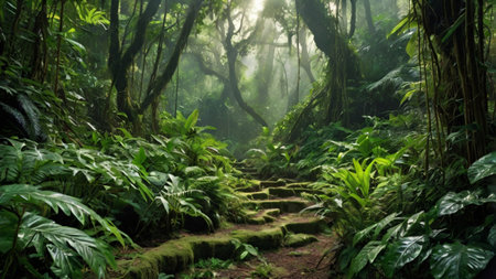 Hiking trail in the rainforest of Madeira island, Portugal