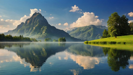 panoramic view of the lake in the morning, switzerland
