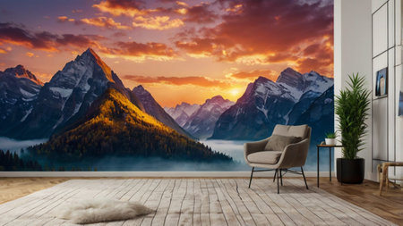 Comfortable armchair against the background of the mountains. 3d rendering