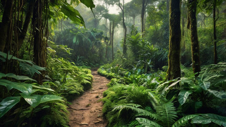 Path in the rainforest of Costa Rica, Central America, Central Americaの写真素材