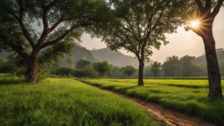 Rice field in morning time at Chiangmai, Thailandの写真素材