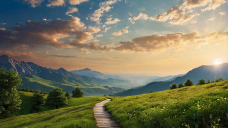 Beautiful summer landscape in the mountains. Sunrise in the mountains.の写真素材