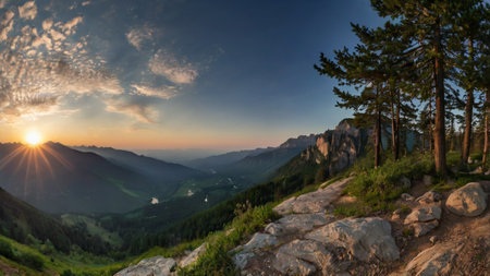 Panoramic view of the Dolomites at sunset, Italyの写真素材