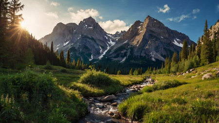 Mountain river in the mountains of the Canadian Rockies. The concept of active and photo tourismの写真素材