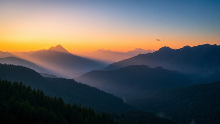 Sunset in the mountains. Beautiful summer landscape in the mountains.