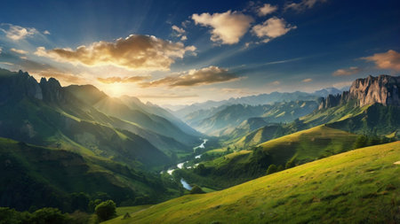 Wooden bridge on the lake with mountain background in sunset time.の写真素材