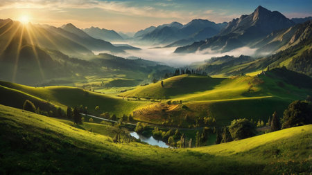 Beautiful mountain lake with reflection of the mountains. Summer landscape.の写真素材