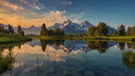 Panoramic view of the Grand Teton National Park, Wyoming.の写真素材
