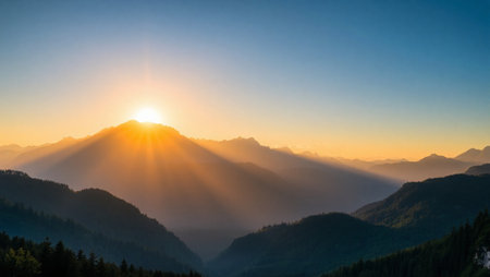 Sunset in the mountains. Beautiful landscape of the Caucasus Mountains.の写真素材