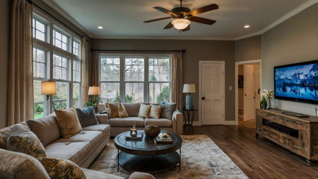 Luxury living room interior with tv and sofa. Northwest, USA