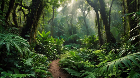 Hiking trail in the rainforest of La Palma, Canary Islands, Spainの写真素材