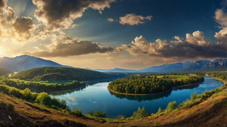 Panoramic view of the river in the Altai mountains.の写真素材