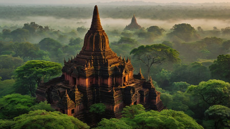 Ancient temples in Bagan, Myanmar. Bagan is a UNESCO World Heritage Site.の写真素材