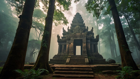 Mysterious temple complex Angkor Wat in Siem Reap, Cambodiaの写真素材
