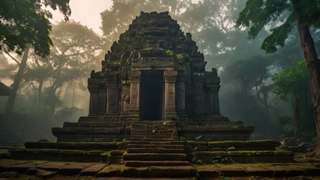 Angkor Wat temple in the morning mist, Siem Reap, Cambodiaの写真素材