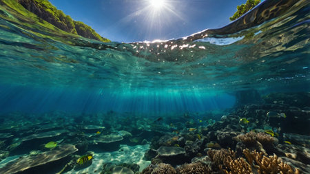 Underwater view of coral reef and tropical fish. Tropical underwater landscape.の写真素材