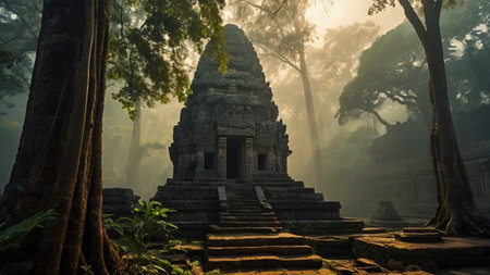 Mysterious temple complex Angkor Wat in Siem Reap, Cambodiaの写真素材