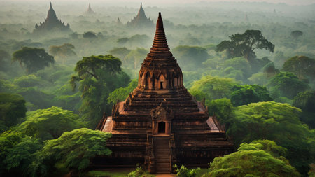 Ancient pagodas in Bagan, Myanmar (Burma)の写真素材