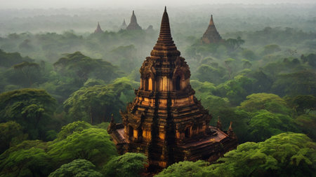 Ancient pagoda in Bagan, Myanmar (Burma) at sunriseの写真素材