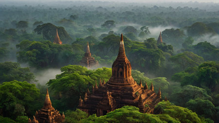 the Temple and Pagoda Fields in Bagan in Myanmar in Southeastasia.