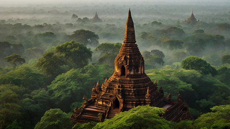 Panorama of Bagan pagodas in Myanmar (Burma)