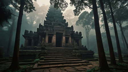 Angkor Wat temple in the morning fog, Siem Reap, Cambodiaの写真素材
