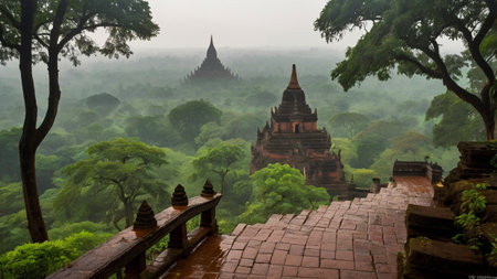 Panoramic view of Bagan pagodas, Myanmar (Burma)の写真素材