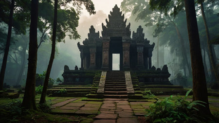 Angkor Wat temple in the morning mist, Siem Reap, Cambodiaの写真素材