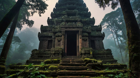 Angkor Wat, Siem Reap, Cambodia in a foggy morningの写真素材