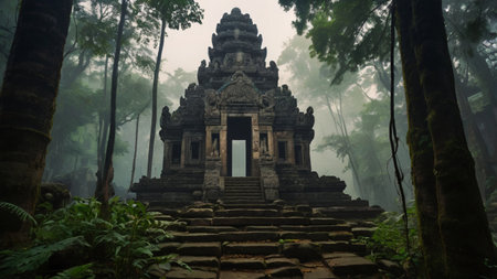 Angkor Wat Temple in the morning fog, Siem Reap, Cambodiaの写真素材