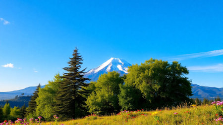 Mt. Fuji and flowers in spring season, Yamanashi, Japanの写真素材