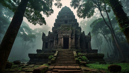 Angkor Wat temple in morning mist, Siem Reap, Cambodiaの写真素材