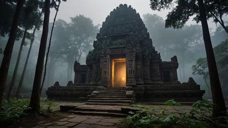 Phanomrung Temple in foggy morningの写真素材