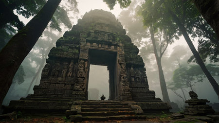 Angkor Wat temple in the morning mist, Siem Reap, Cambodiaの写真素材